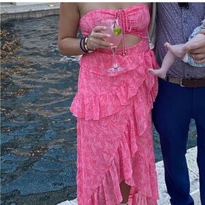 Olivaceous pink ruffle dress